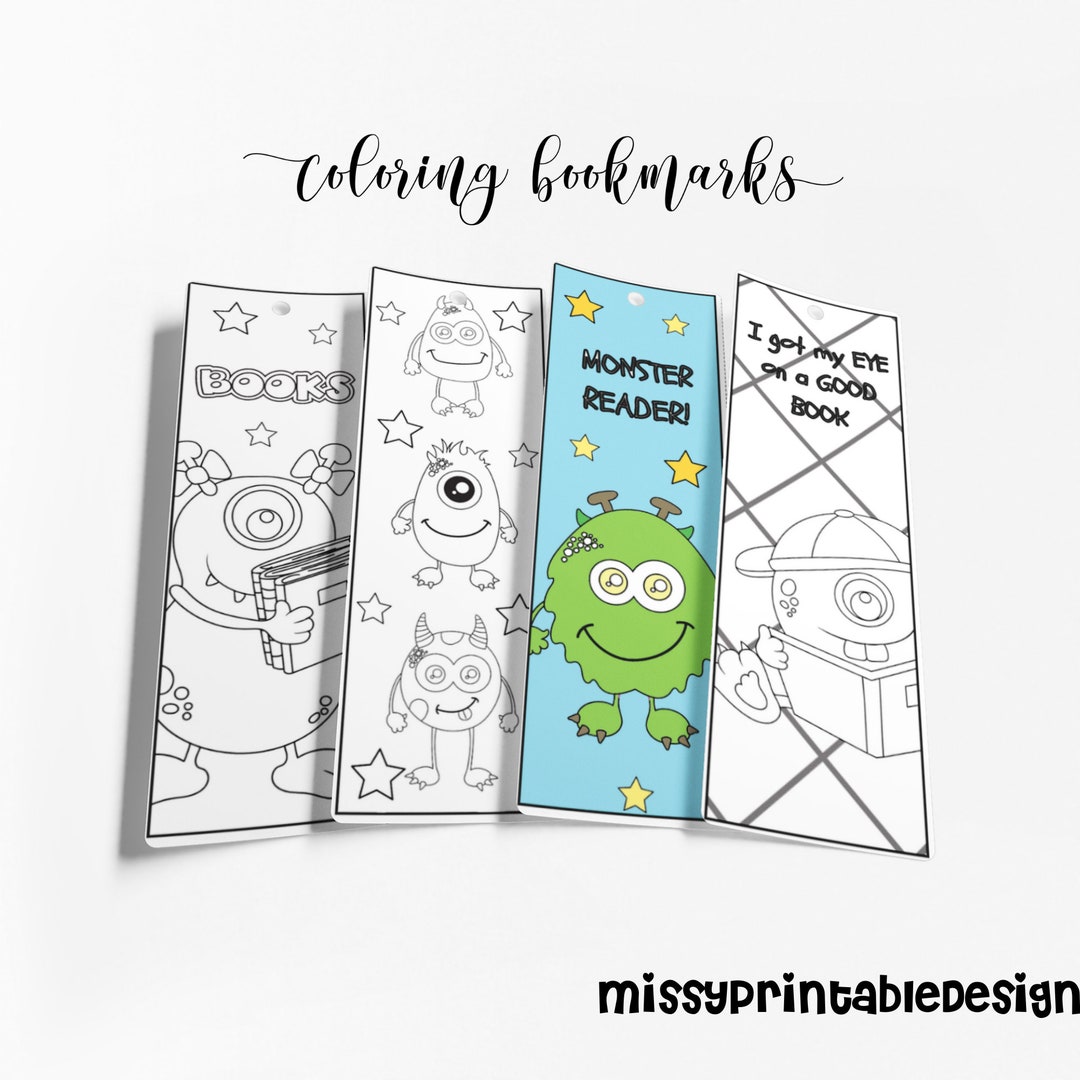 Monster Coloring Bookmarks (set of 8), Printable Monster Coloring ...