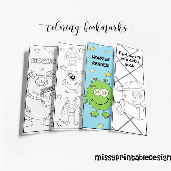 Monster Coloring Bookmarks (Set of 8), Printable Monster Coloring, Party Activity, School Activity, Coloring for Kids, INSTANT DOWNLOAD