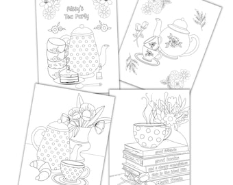 Personalized Tea Party Coloring Pages: Adult & Teen Activity (Digital Download)