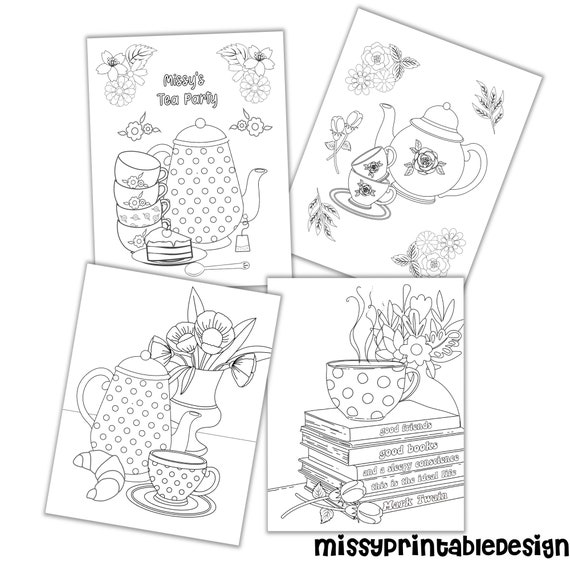 Personalized Adult Tea Party Coloring Pages Custom Tea Party | Etsy