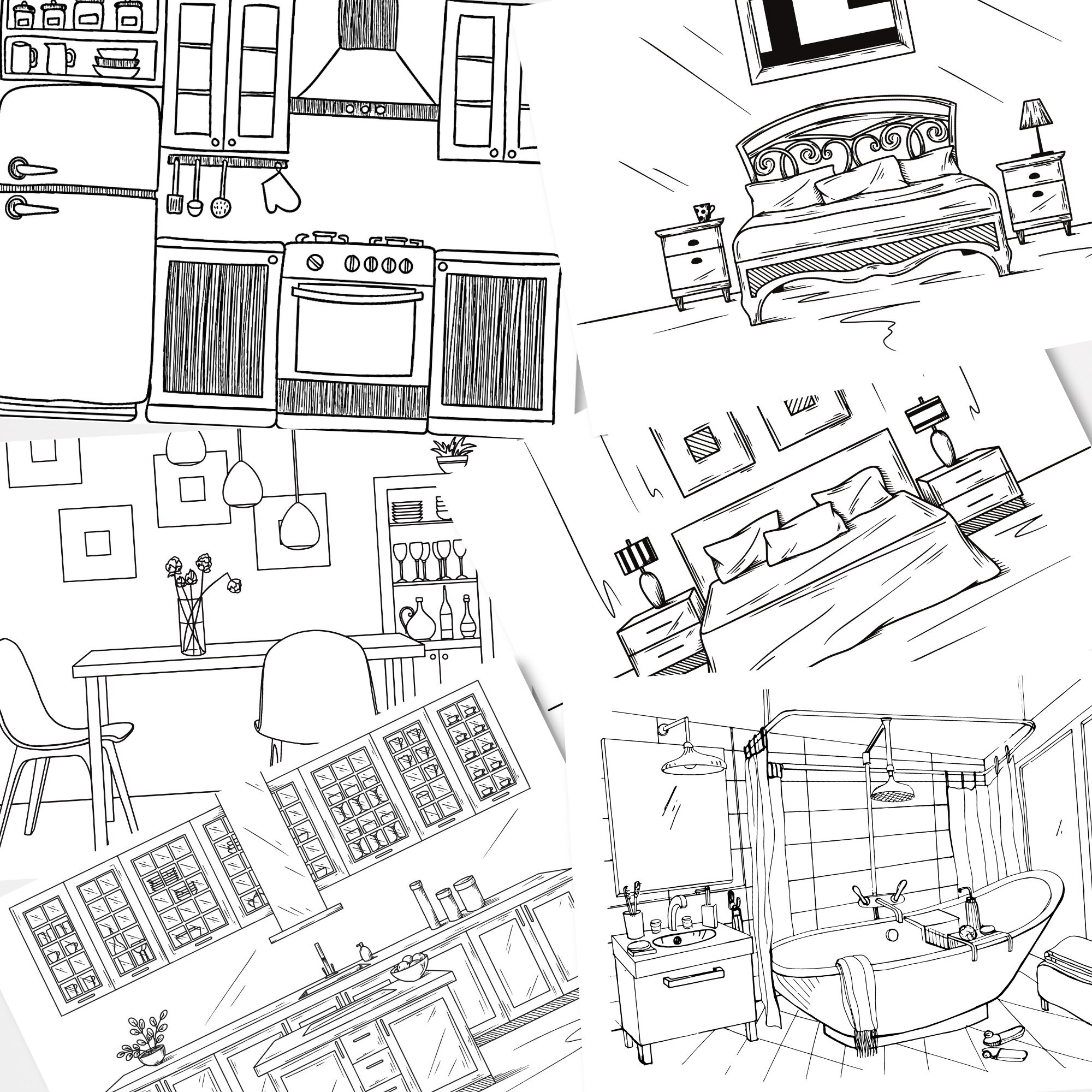 20 Interior Design Coloring Pages Printable Adult Coloring | Etsy