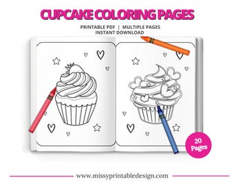 Cupcake Coloring Pages, Kids Birthday Party Activity (PDF Download)