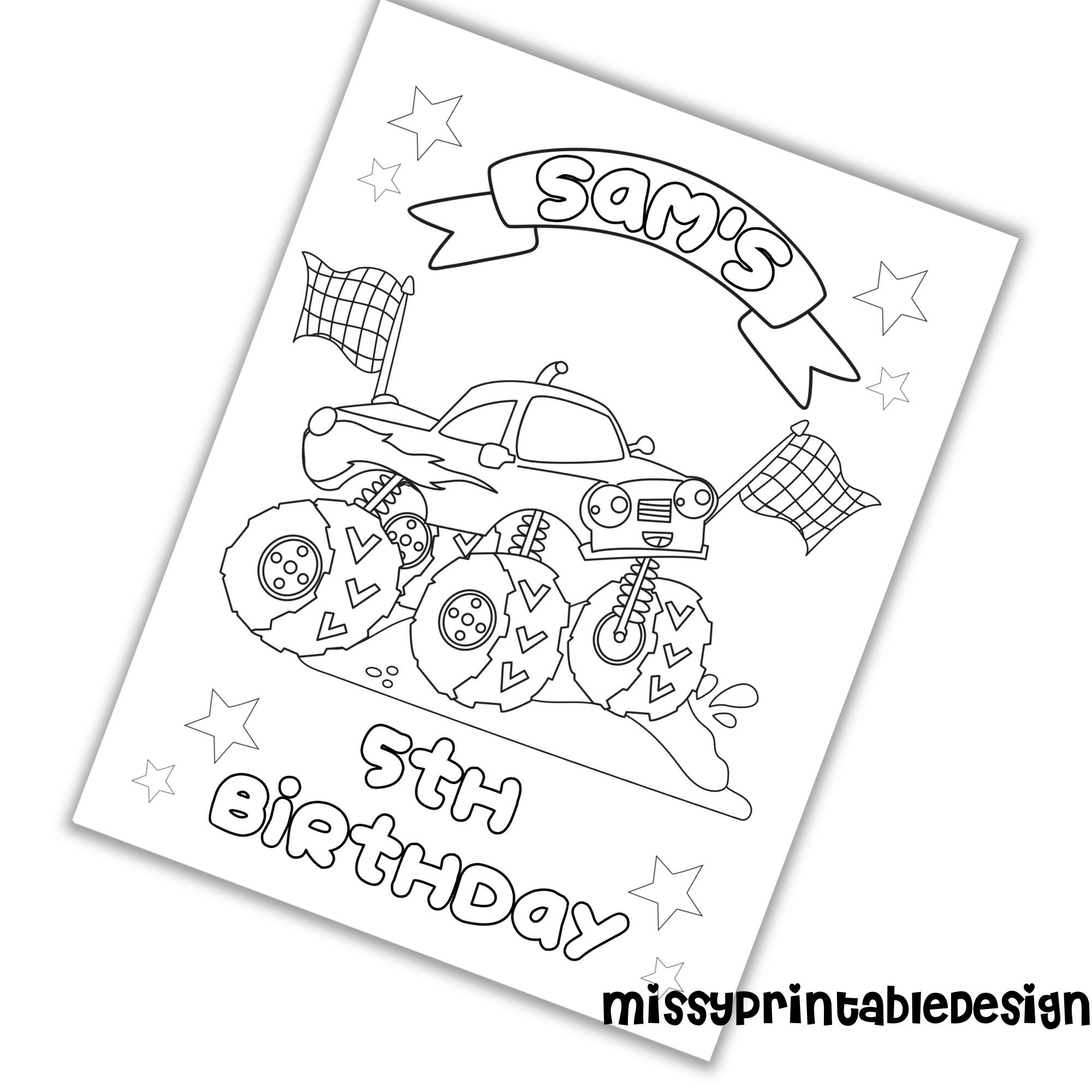 Personalized Monster Truck Party Coloring Pages Custom - Etsy