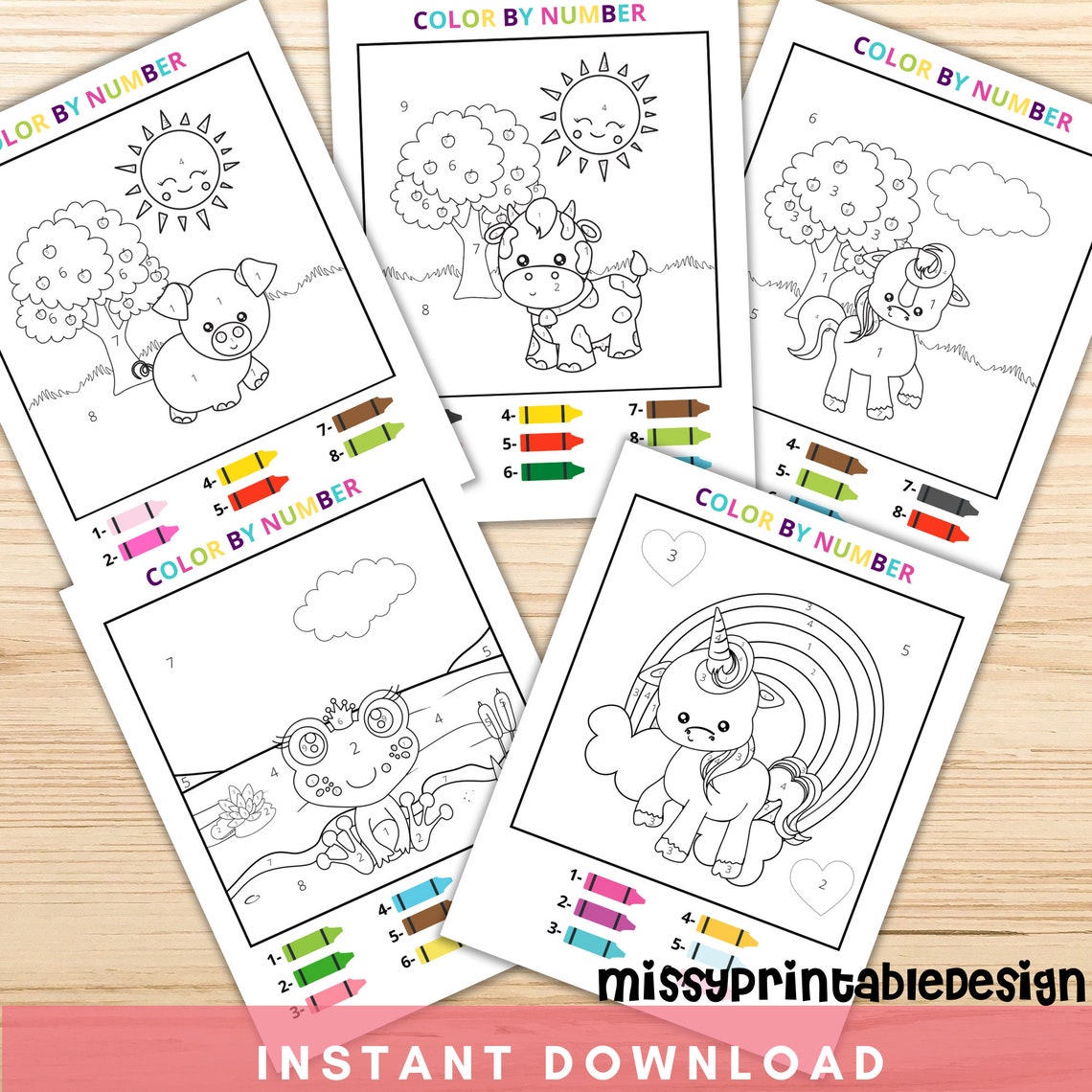 Color by Number Printable Animal Coloring Sheets Printable Etsy Color by Number Printable Animal Coloring Sheets Printable Etsy