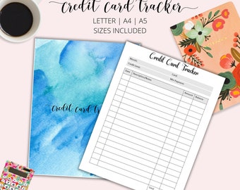 Credit Card Tracker,  Printable Credit Card Log, Bullet Journal, Printable Inserts, INSTANT DOWNLOAD