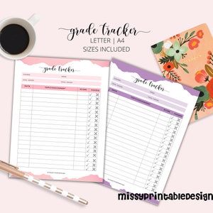 Printable Grade Tracker, Student Grade Sheet, Homeschool Grade Tracker, Homework List, Grade Organizer, Grade List, Homeschool Planner