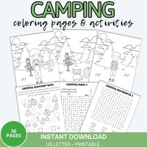 Camping Coloring Activity Pages, Printable Camping Coloring Book, Camping Activity, Camping Party, Camping Birthday, Party Favor
