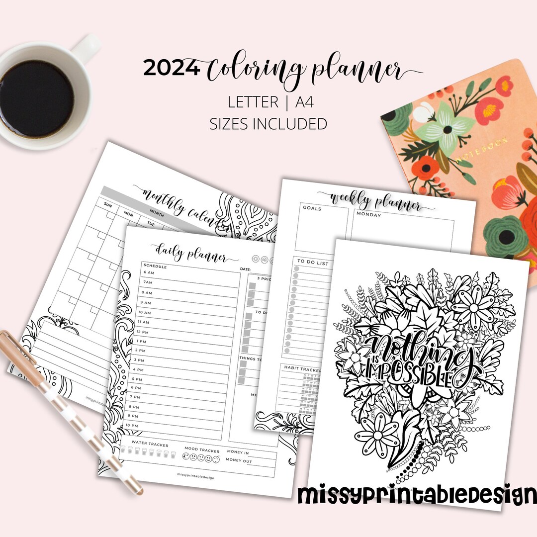Coloring Planner Bundle, Printable Coloring Planner Pages, PDF