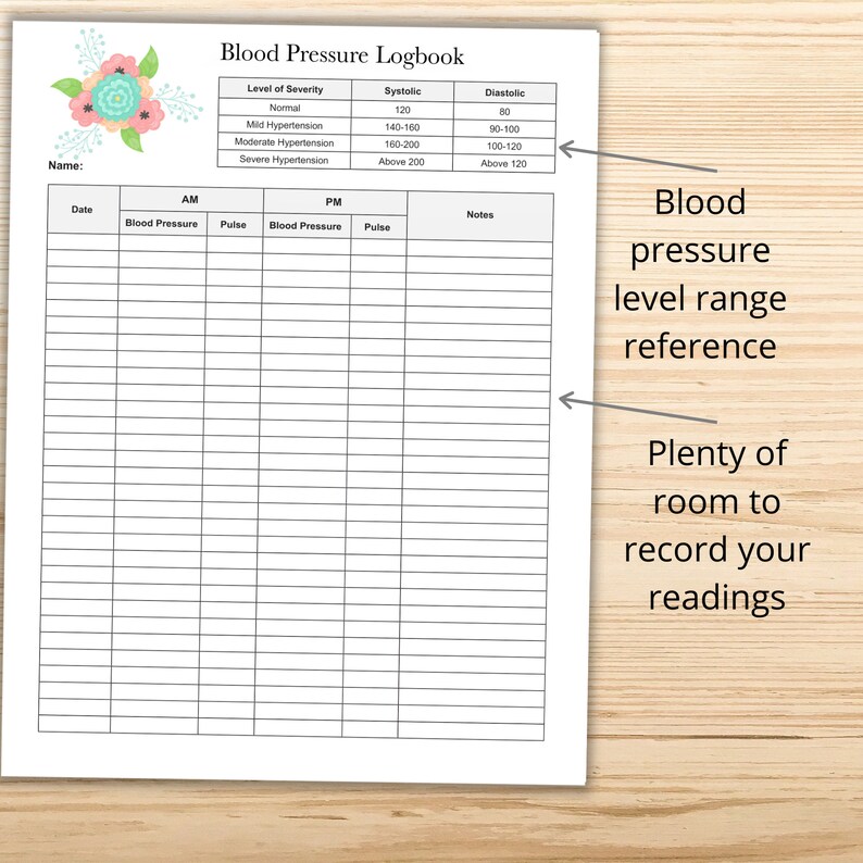 Blood Pressure Tracker, Printable Blood Pressure Log, Blood Pressure Monitor, INSTANT DOWNLOAD image 4