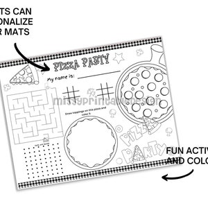 Pizza Party Placemats, Printable Pizza Placemats, Coloring Page for ...