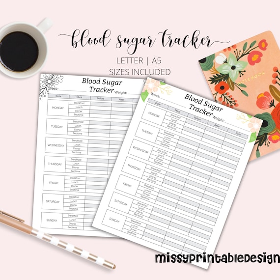 Printable Blood Sugar Tracker, Blood Sugar Log (Instant Download)