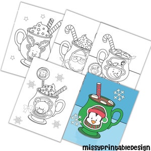 Hot Cocoa Kleurplaten voor kinderen, tieners, volwassenen - Koffiemok Kleurplaten, Kerst Kleurplaten, INSTANT DOWNLOAD