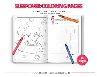 Sleepover Coloring & Activity Pages, 22 Designs (INSTANT DOWNLOAD)