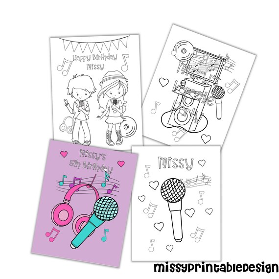 Personalized Karaoke Party Coloring Pages, Custom Karaoke Birthday Party Coloring Pages, Coloring Pages for Kids, Party Favors