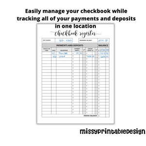 Checkbook Register, Printable Checkbook Log, Checkbook Account ...