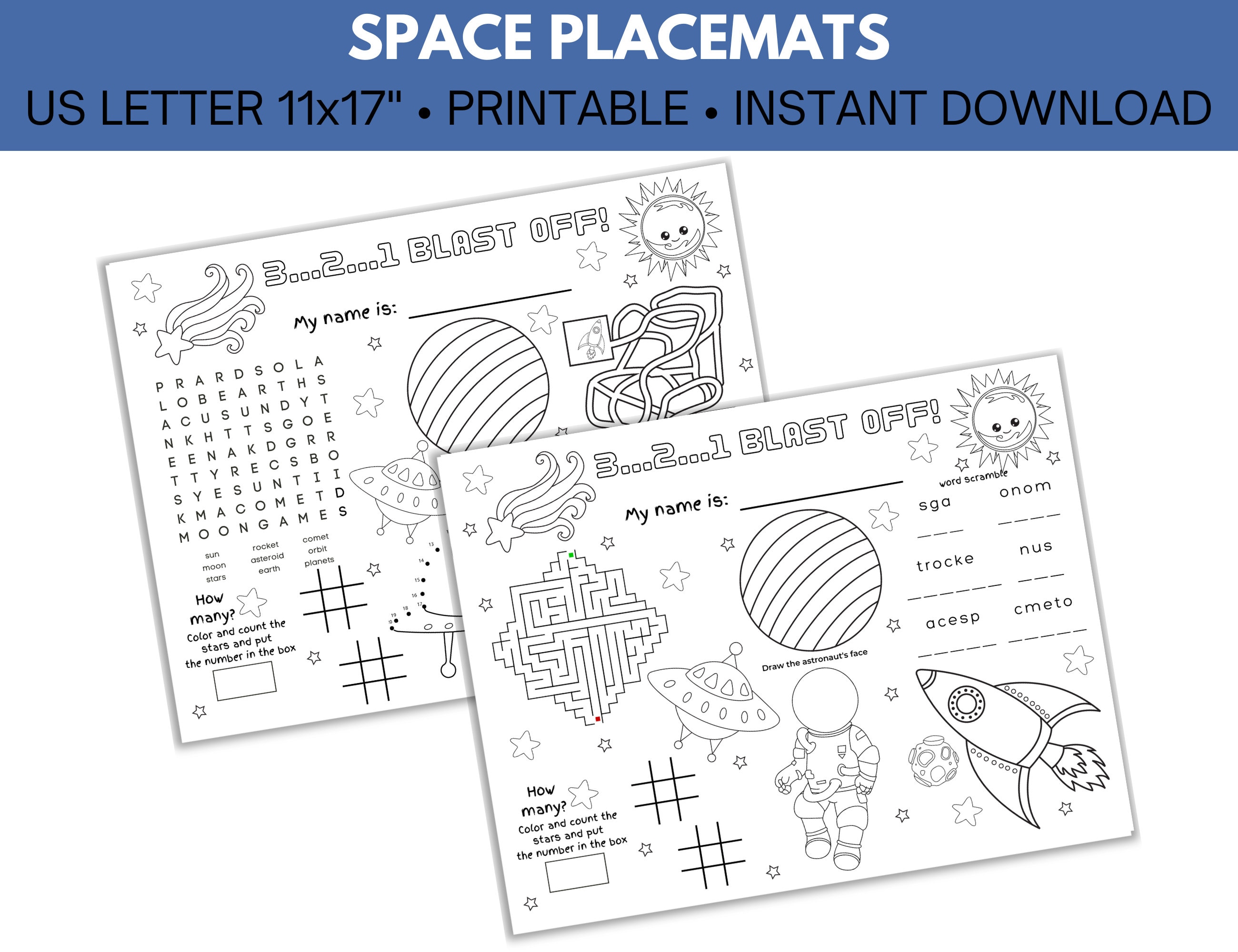 Space Coloring Placemat Space Personalized Printable - Etsy