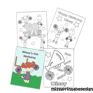 Personalized Cheerleader Birthday Coloring Pages for Kids (Digital Download)