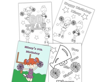 Personalized Cheerleader Party Coloring Pages, Custom Cheerleader Birthday Party Coloring Pages,  Cheerleader Coloring Pages for Kids