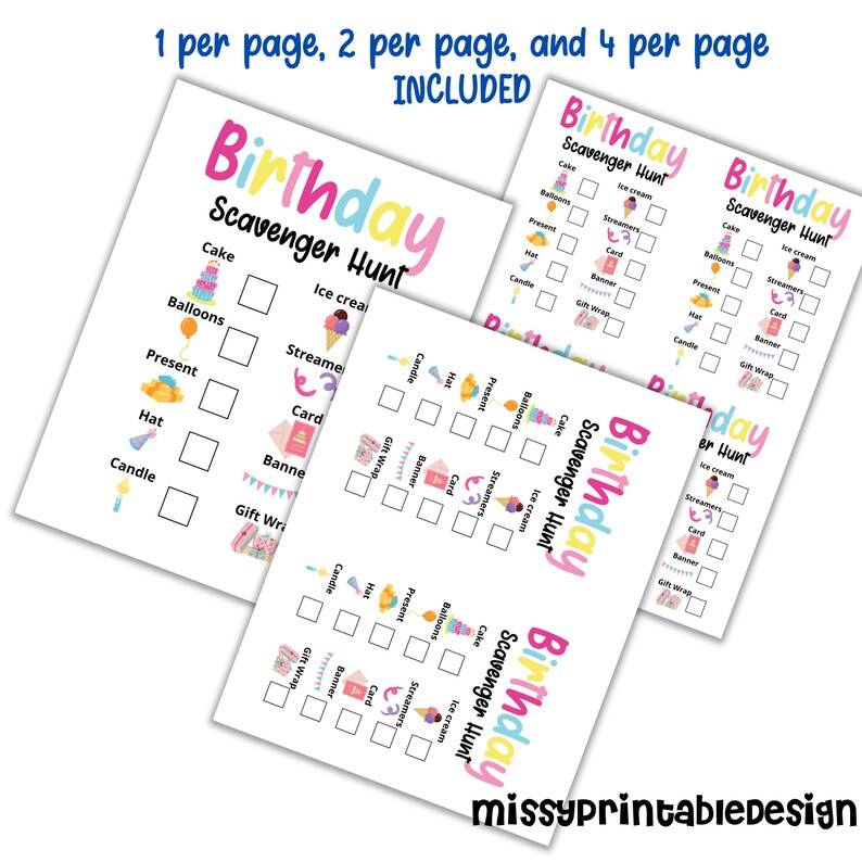 Birthday Party Scavenger Hunt Printable Birthday Scavenger - Etsy