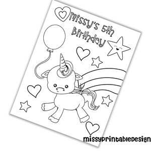 Personalized Unicorn Party Coloring Pages, Custom Unicorn Birthday ...