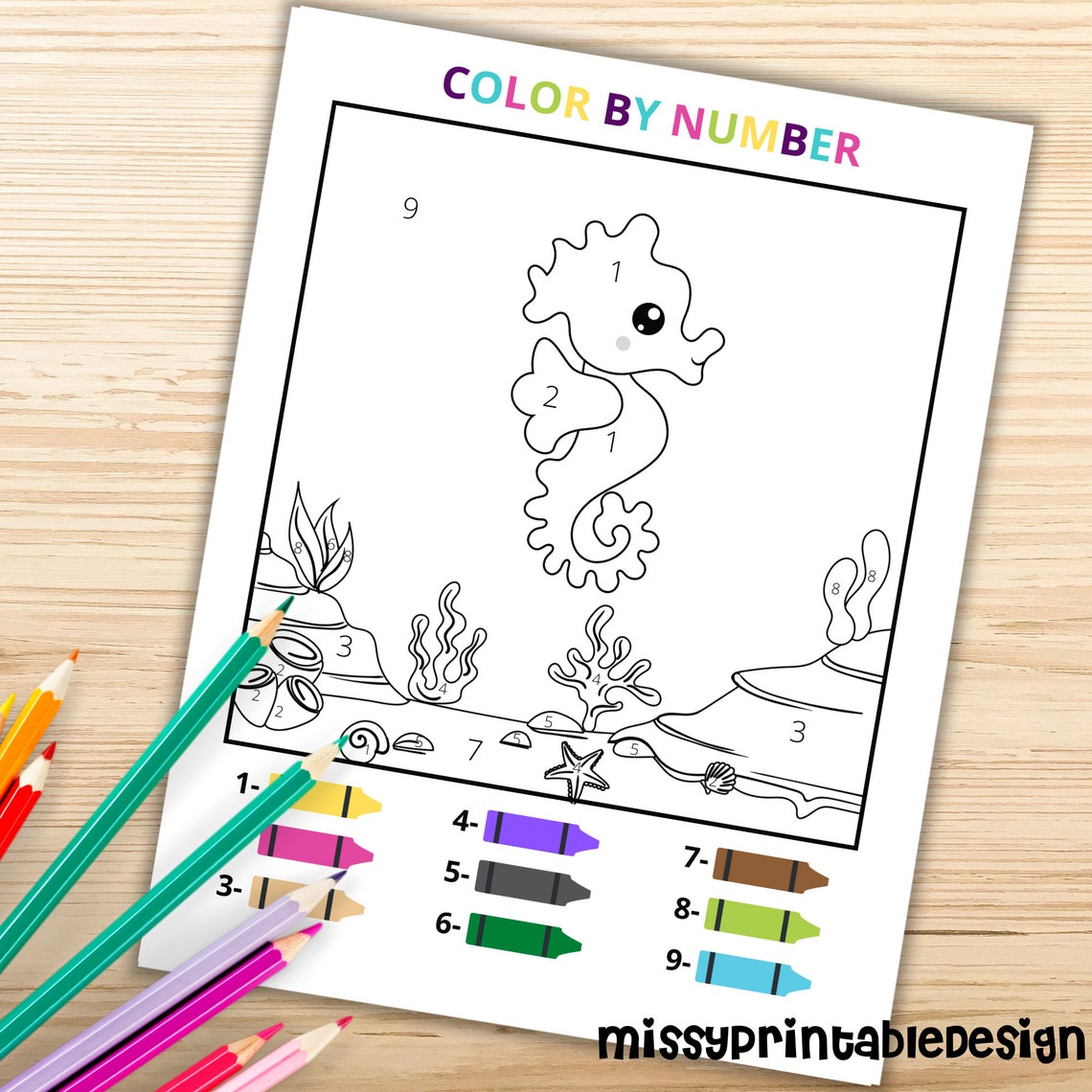Color by Number Sea Animals for Kids Animal Coloring Sheets - Etsy