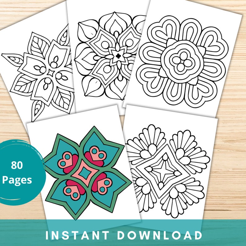 Simple Mandala Coloring Pages, Easy Mandala for Beginners, Coloring Pages for Adults, Teens, and Kids, INSTANT DOWNLOAD