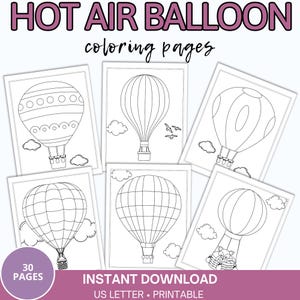 Dibujos de globos aerostáticos para colorear, 30 diseños (descarga digital)
