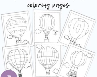 Hot Air Balloon Coloring Pages, 30 Designs (Digital Download)
