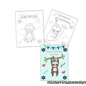 Personalized Sloth Coloring Pages, Custom Sloth Party Coloring Pages, Sloth Coloring Pages for Kids