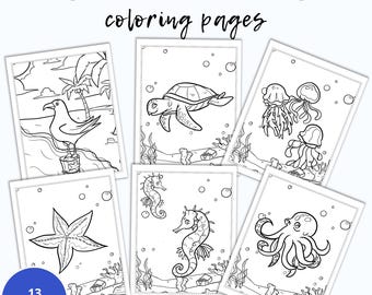Sea Animal Coloring Pages for Kids, Ocean Party (PDF)