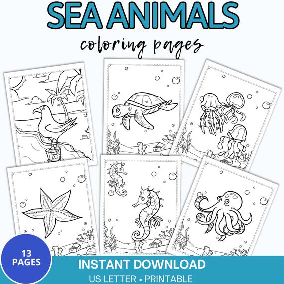 Sea Animal Coloring Pages for Kids, Ocean Party (PDF)
