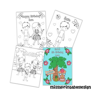 Personalized Luau Party Coloring Pages, Custom Luau Birthday Party Coloring Pages, Coloring Pages for Kids