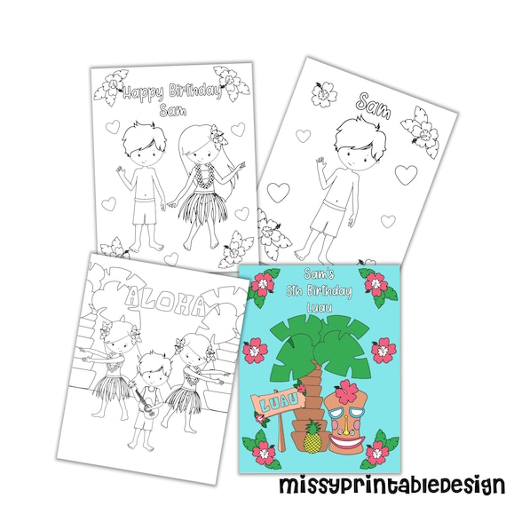 Personalized Luau Party Coloring Pages, Custom Luau Birthday Party