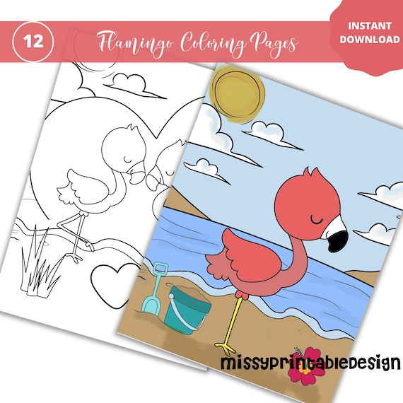 Flamingo Coloring Page for Kids - Printable Flamingo Animal Coloring Pages, Flamingo Birthday Activity, Instant Download Il_570xn
