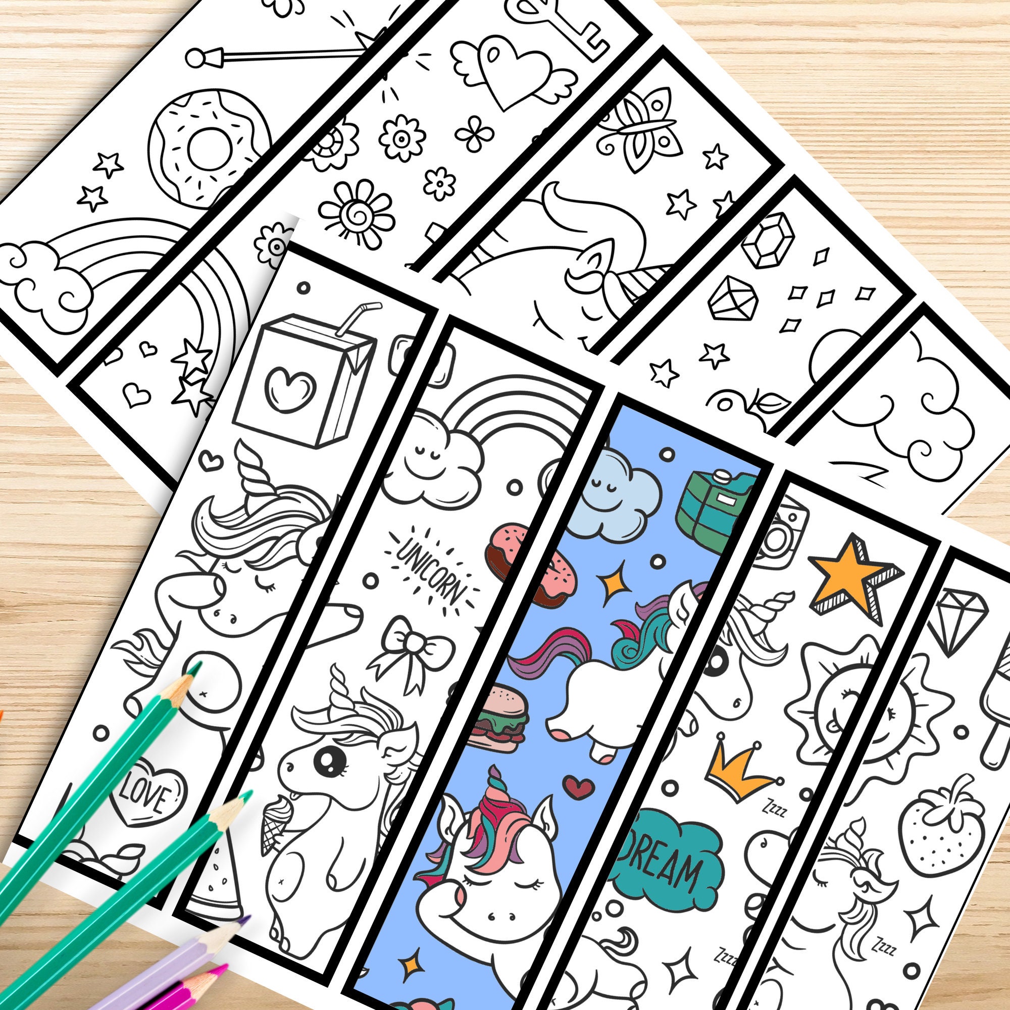 printable unicorn bookmarks 20 unicorn coloring page etsy