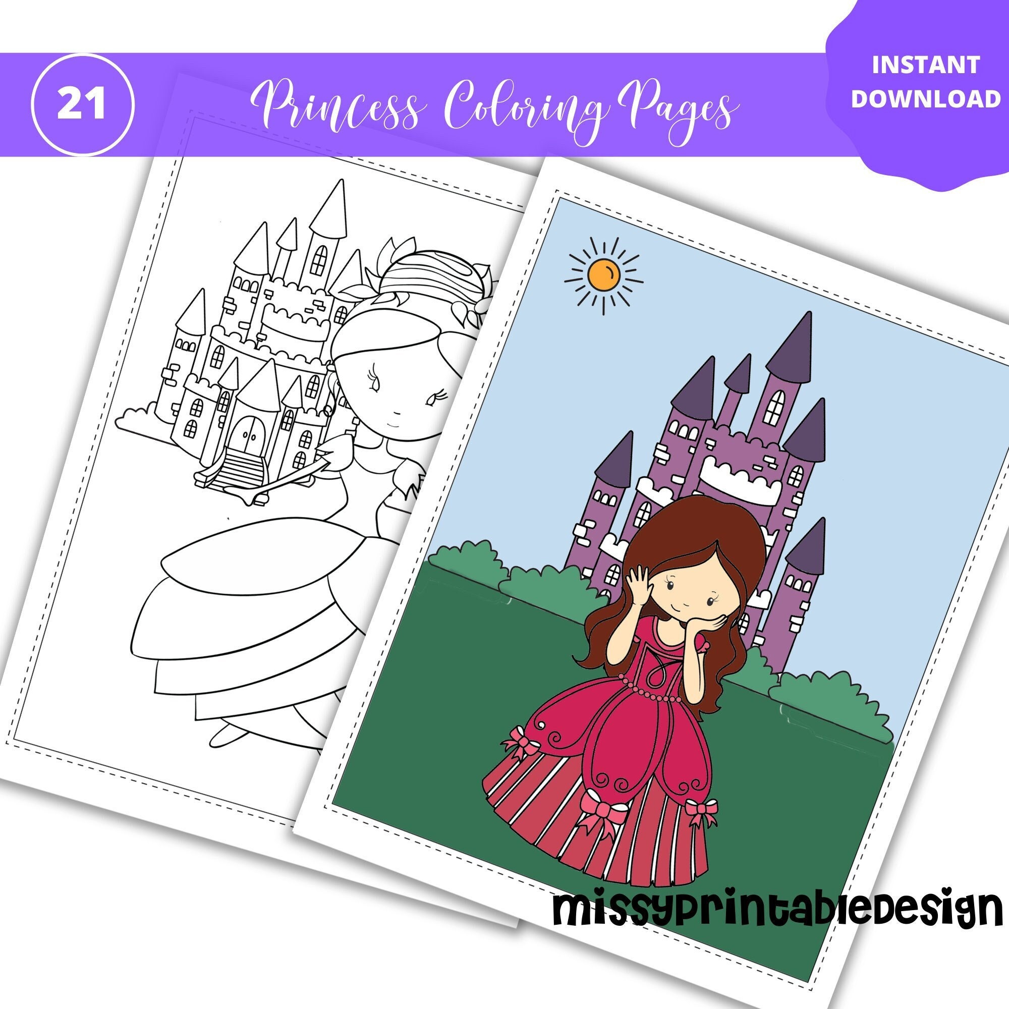 Princess Coloring Pages Printable Princess Coloring Pages - Etsy
