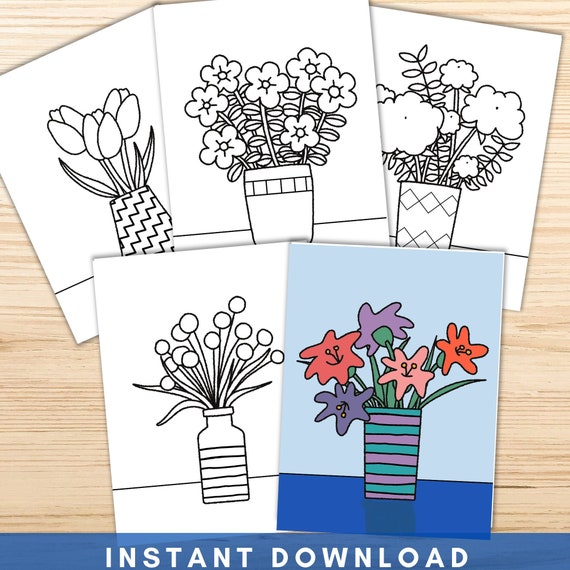 Flower Vase Coloring Pages for Kids  Easy Flower Coloring