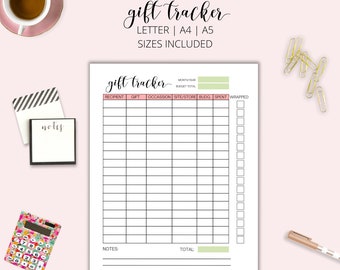 Printable Gift Tracker, Holiday Planner (Digital Download)