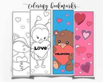 Valentine Coloring Bookmarks Set, Kids & Adults (PDF)