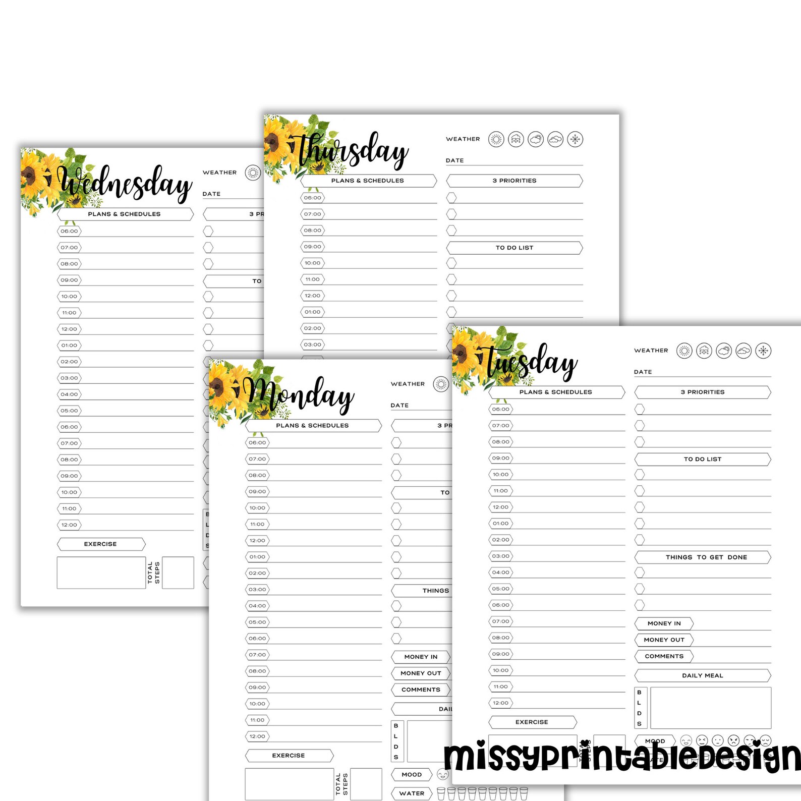 Daily Planner Printable Day Planner Work Planner Weekly - Etsy
