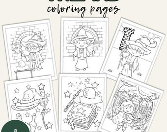 Dibujos de magos para colorear, actividad para niños, fiesta de magos (descarga instantánea)