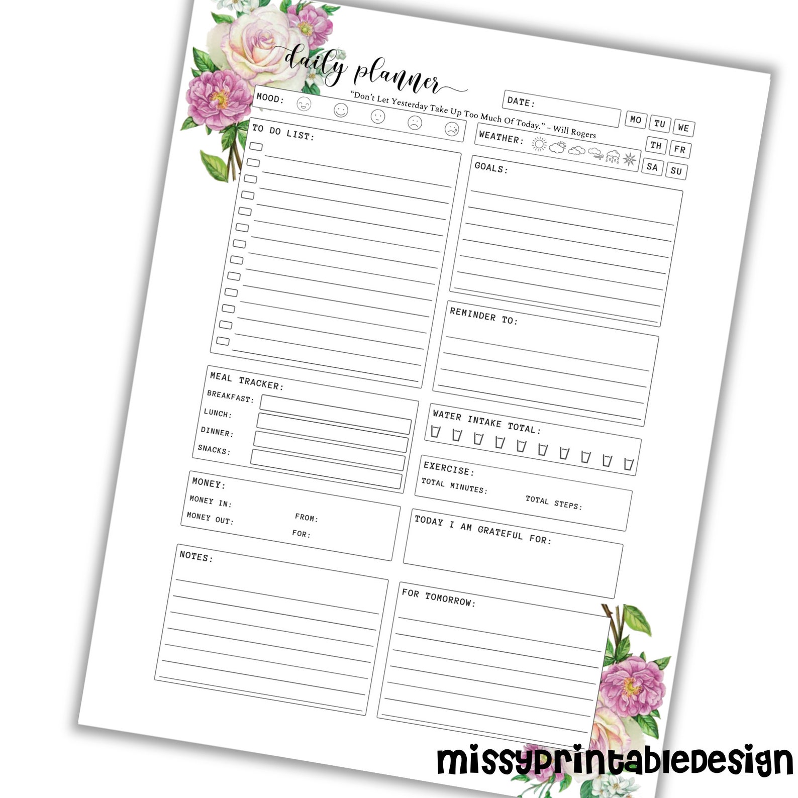 Daily Planner Printable With Quotes Weekly Planner Hourly - Etsy