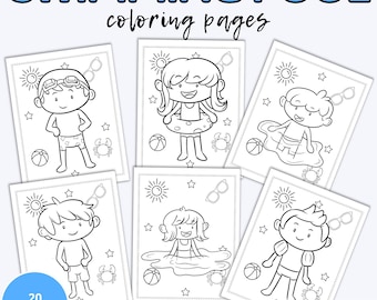 Swimming Pool Coloring Pages, Kids Birthday Party Activity (PDF)