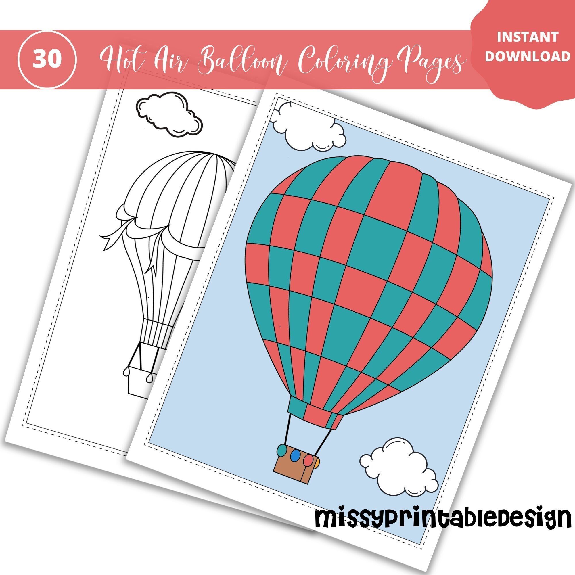 Hot Air Balloon Coloring Pages Printable Coloring Pages - Etsy