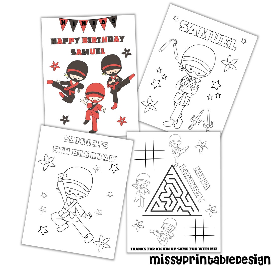 Personalized Ninja Coloring Pages, Custom Ninja Birthday Party Coloring ...