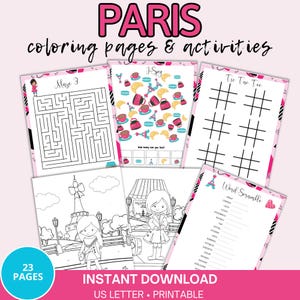 Printable Paris Coloring & Activity Pages: Birthday Party Games (INSTANT DOWNLOAD)
