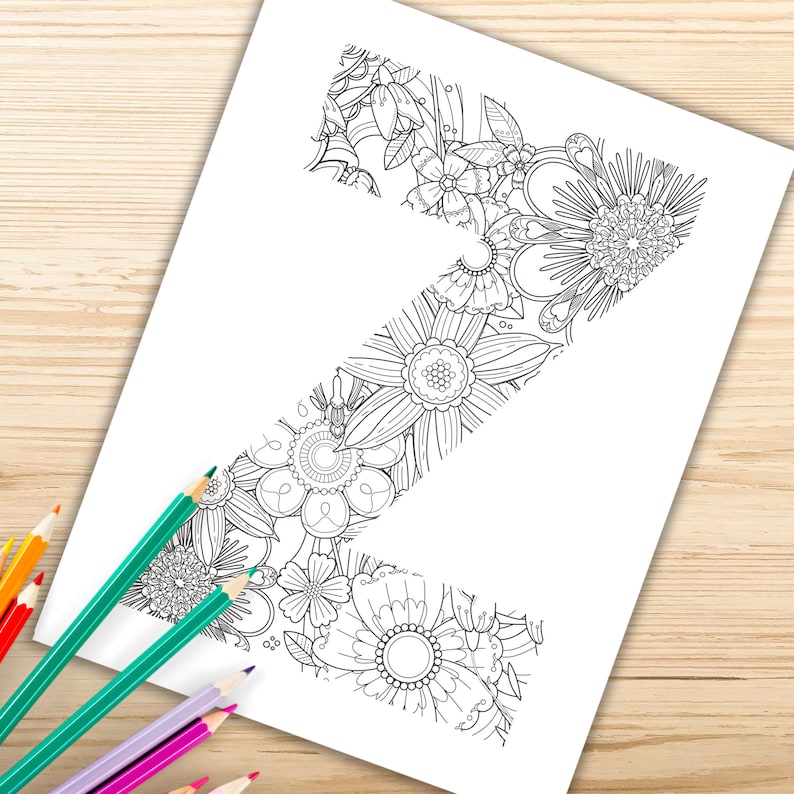 Floral Alphabet Letters Coloring Pages Printable Adult | Etsy