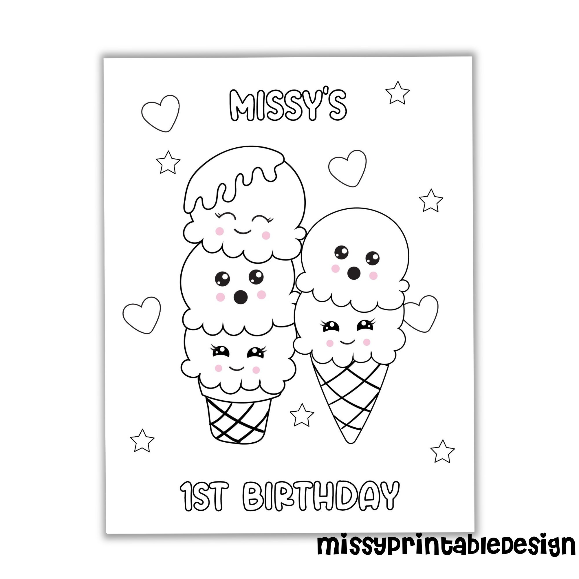 Personalized Ice Cream Party Coloring Pages Custom Ice Cream | Etsy