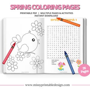 Spring Coloring Pages, Spring Activity Book, Printable Spring Coloring Book, Spring Activity, First Day of Spring, Spring School Activity