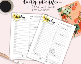 Daily Printable Planner, Hourly and Weekly, A4 A5 Letter Size (Instant Download)